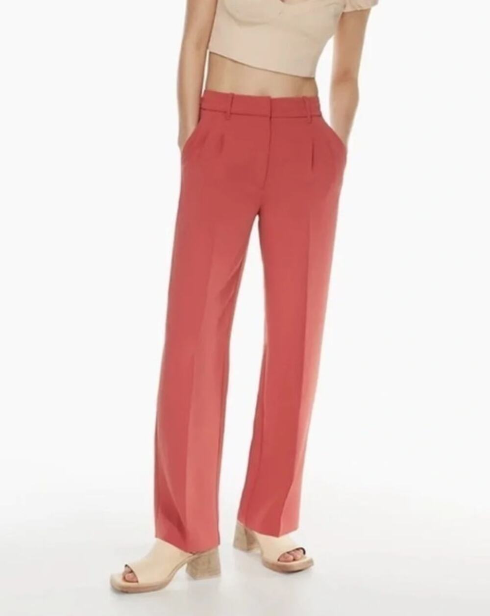 Aritzia Wilfred Effortless Cropped Pants Warm Sienna Red Pleated Office Siren 2